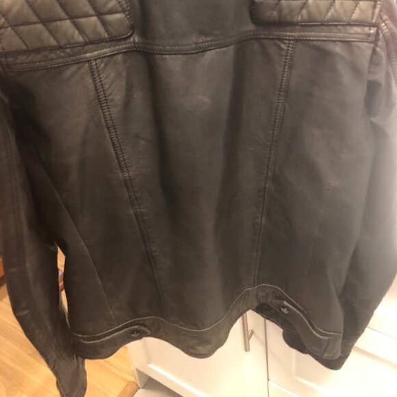 ALLSAINTS Men's/Unisex Conroy Crinkled Leather Biker Moto Jacket Black Olive XS - Picture 13 of 16